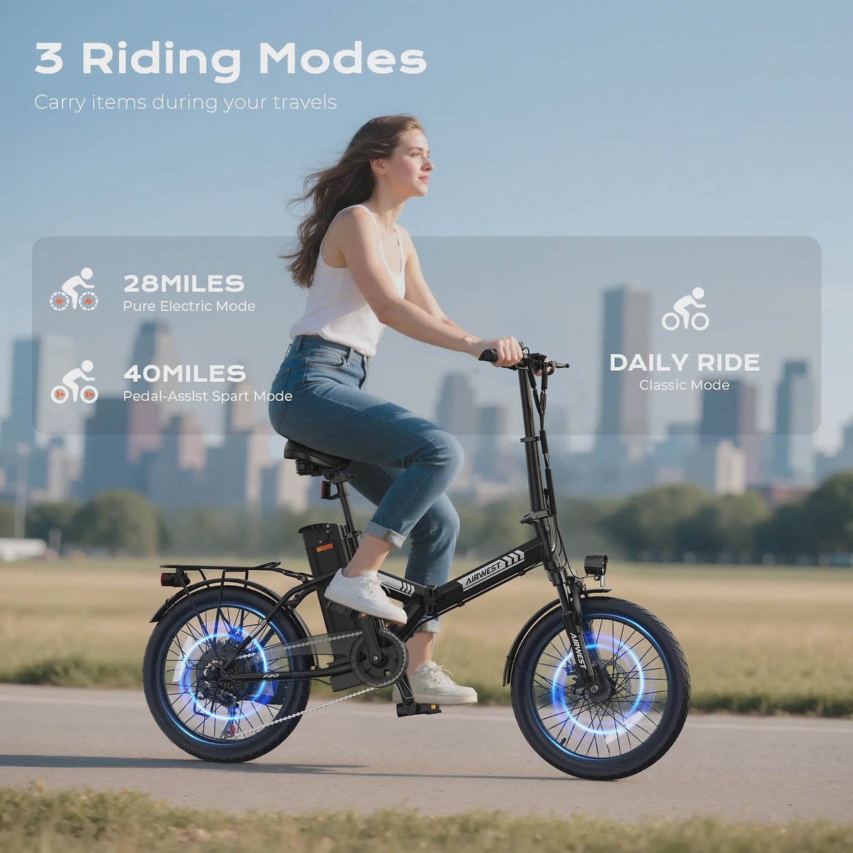 AIRWEST 20 in Foldable Electric Bike for Adults, Compact Commuter eBike with 500W Motor 750W Peak, Removable 48V 7.8Ah Battery, 50 Miles PAS...