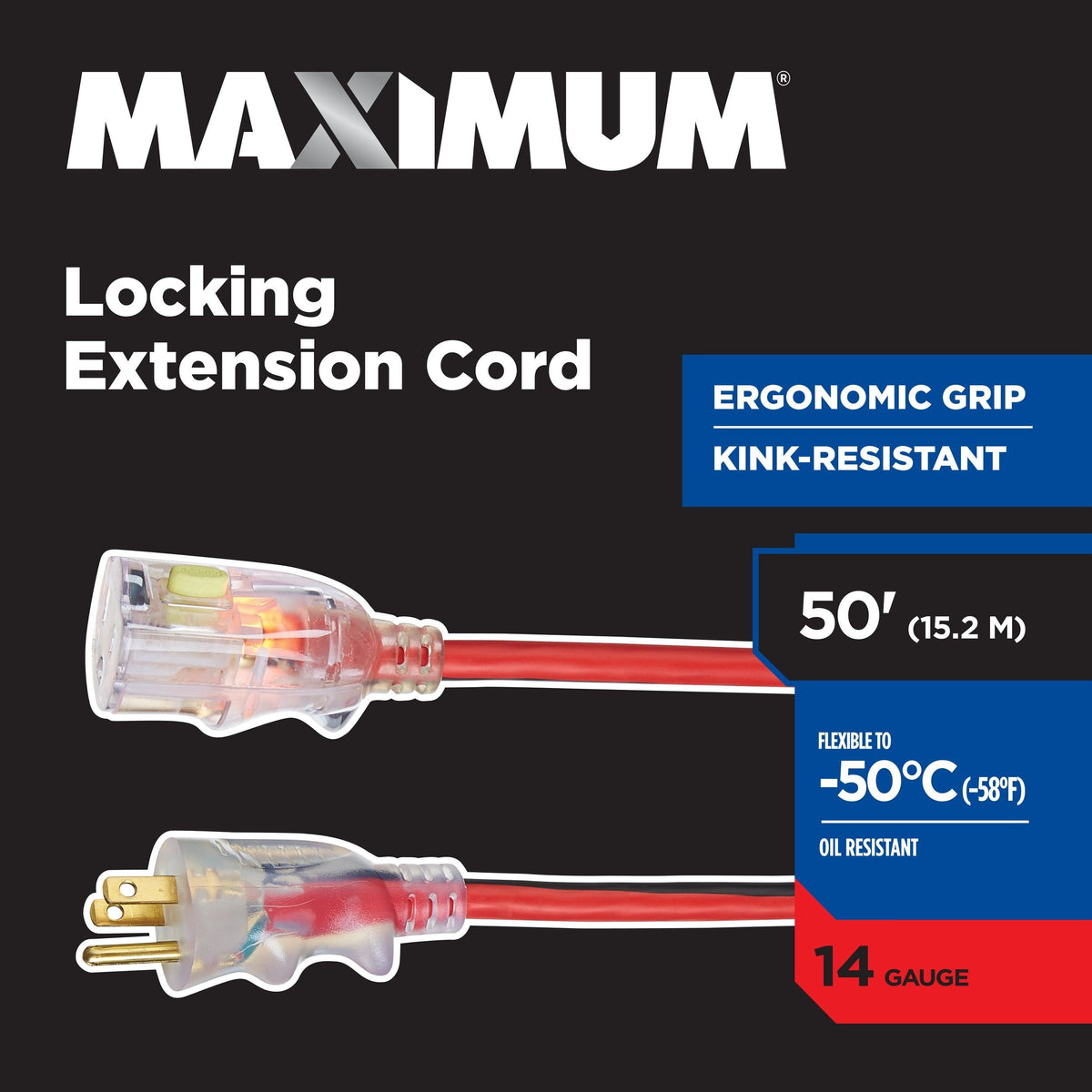 Outdoor Extension Cord with Power Indicator Light, 50-ft