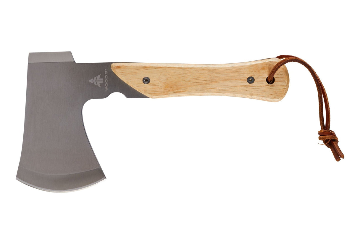 Mini Pack Axe, Steel Single-Bit Hatchet Axe with Wooden Handle, Leather Sheath & Strap