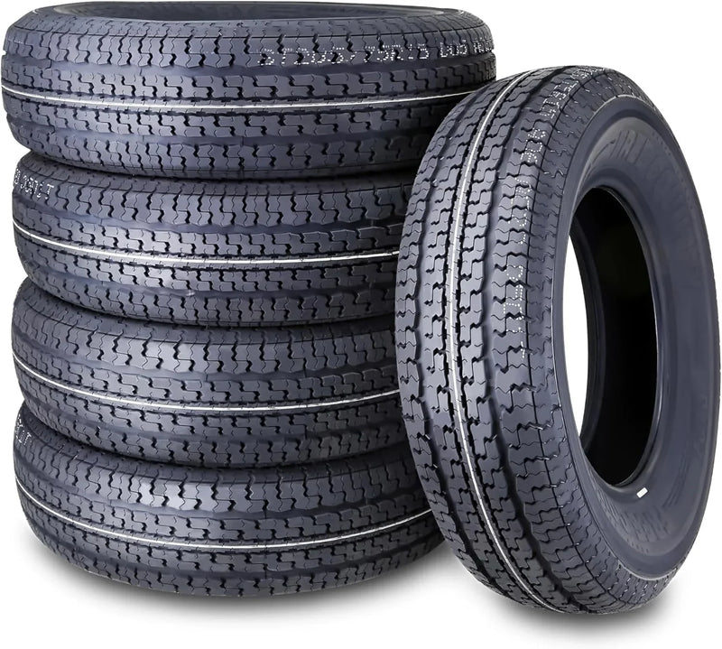 set of 4 Heavy Duty Trailer Tires ST205/75R15 205 75 15 10-Ply Load Range E Steel Belted Radial w/Scuff Guard D1178