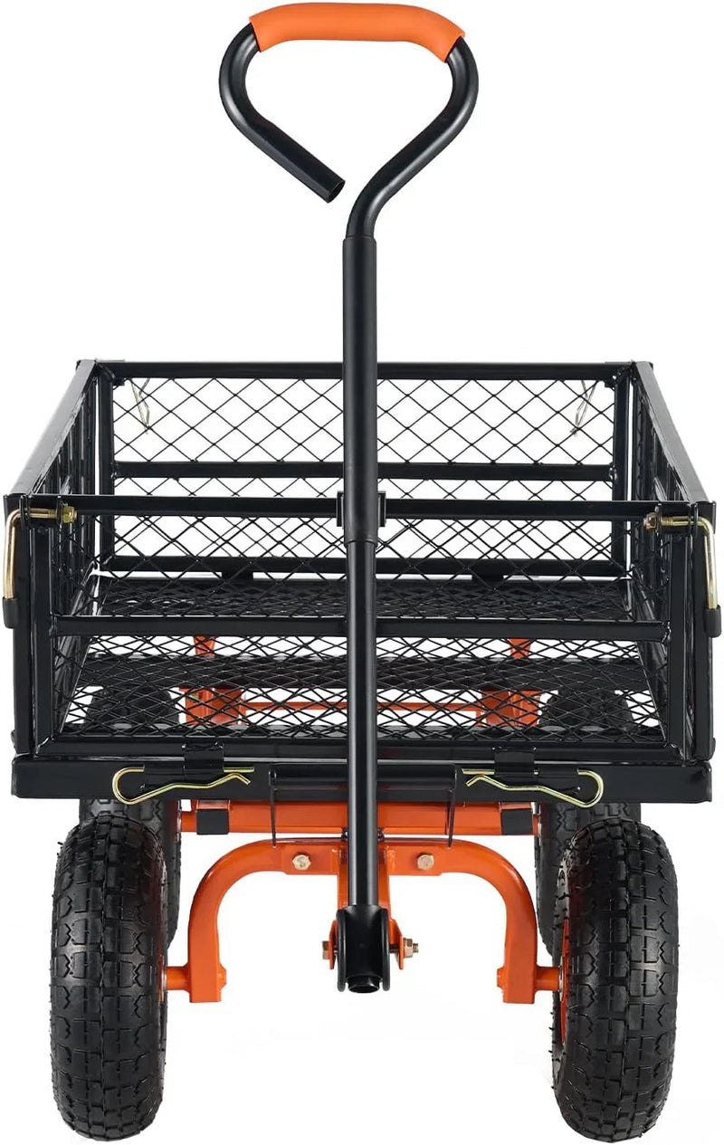 Garden Dump Cart, Heavy Duty Garden Wagon Yard Dump Wagon with Removable Sides, Convert to Flatbed, Utility Liner, 10in All Terrain Wheels B2702