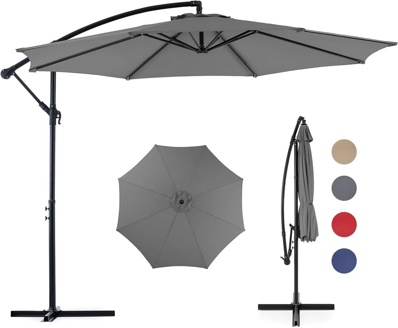 9.8FT Offset Patio Umbrella Hanging Cantilever Umbrella Outdoor Sun Shade with Easy Tilt Adjustment, 8 Ribs, UV Protection for Backyard, Lawn, Garden and Pool, Blue F4001