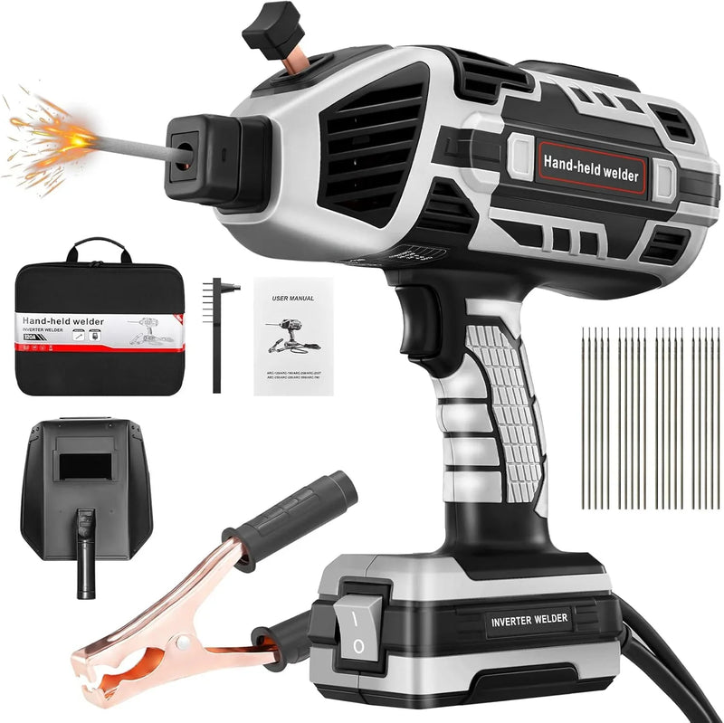 Portable Electric Welding Machine,110V Portable Welder Handheld with IGBT Inverter 5 Variable Current Adjustment,Portable ARC Welder Gun, Fits for 3/32" Wire Rods (Grey) C1473