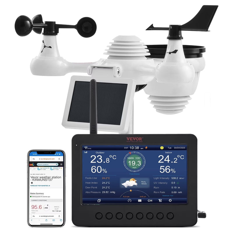 VEVOR 7-in-1 Wireless Weather Station with Wi-Fi,7 in TFT Colorful Display, Solar-Powered Outdoor Sensor, Indoor Outdoor Monitoring, Includes... I1957