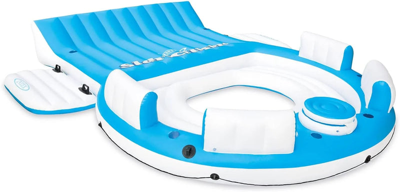 56299EP 145 x 125 x 20 Inch Splash N Chill Inflatable Lake and Pool Relaxation Island Lounger Seat for up to 7 Adults, Blue and White E2543