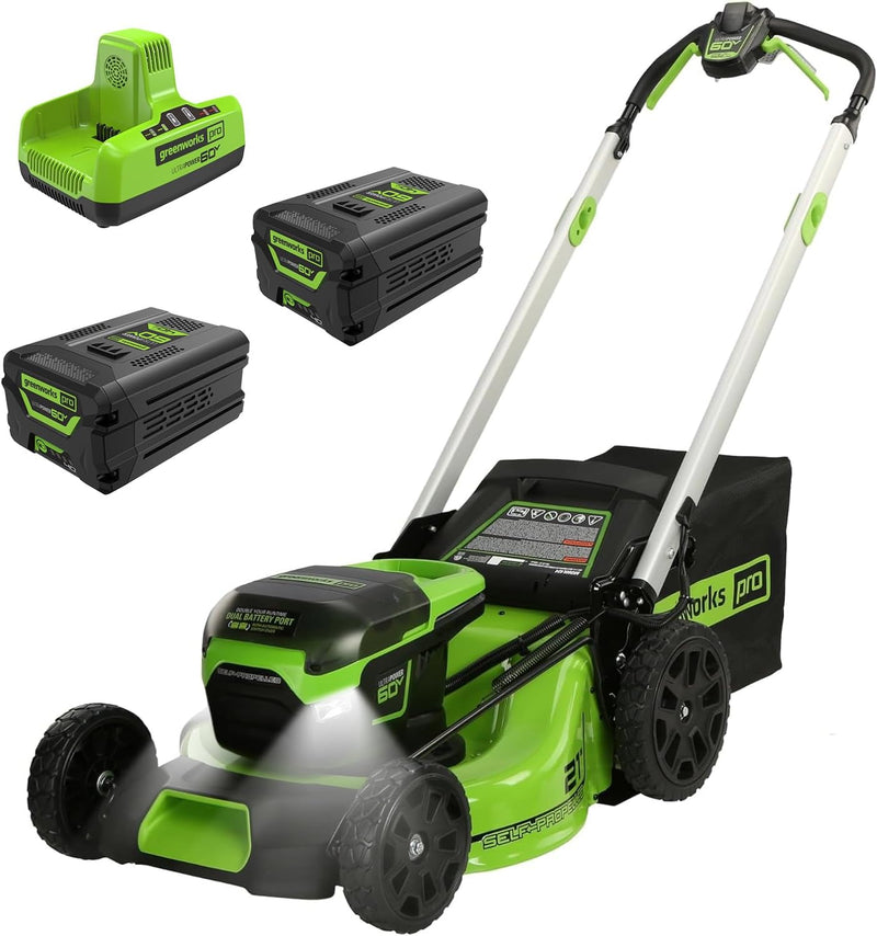 60V 21-inch self-propelled cordless lawn mower, brushless motor, LED lights, including 2 sets of 4.0 Ah batteries and a fast dual-port charger (compatible with 75 tools, running time 45 minutes) O6573