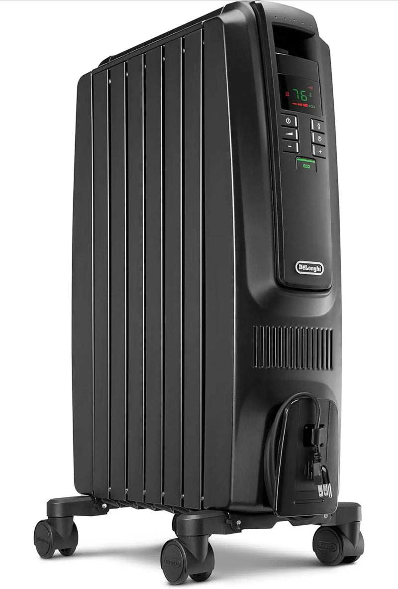 Oil Filled Radiator Space Heater, Quiet 1500W, Adjustable Thermostat, 3 Heat Settings, Timer, Energy Saving, Safety Features, White, Dragon TRD40615EBKCA, Black R0955