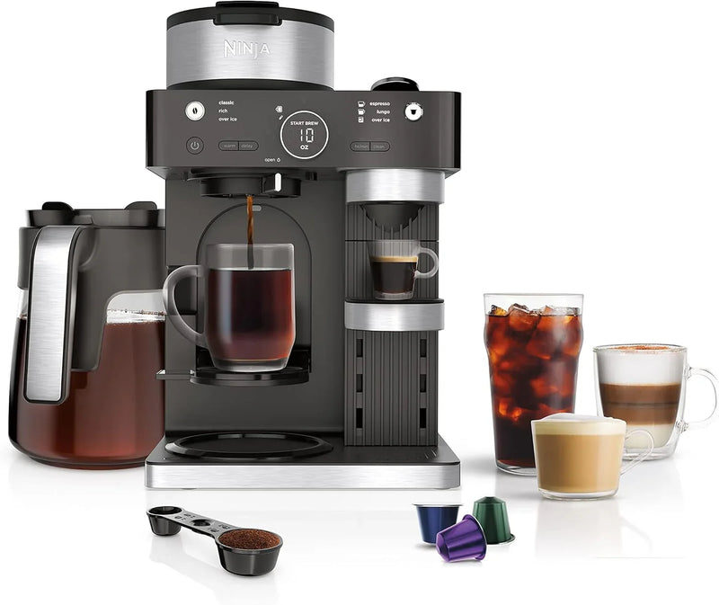 Italian espresso machine and coffee-making system, featuring three espresso brewing modes, supporting single-portion coffee and capsules, with a built-in frother, capable of making Italian espresso, cappuccino and latte. Black style. I9082