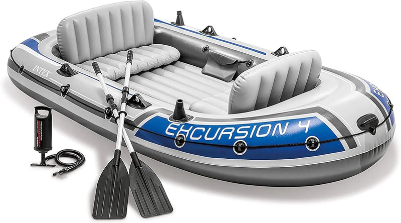 Excursion Inflatable Boat Series: Includes Deluxe 54in Boat Oars and High-Output Pump – SuperTough PVC – Adjustable Seats with Backrest – Fishing Rod Holders – Welded Oar Locks K2456