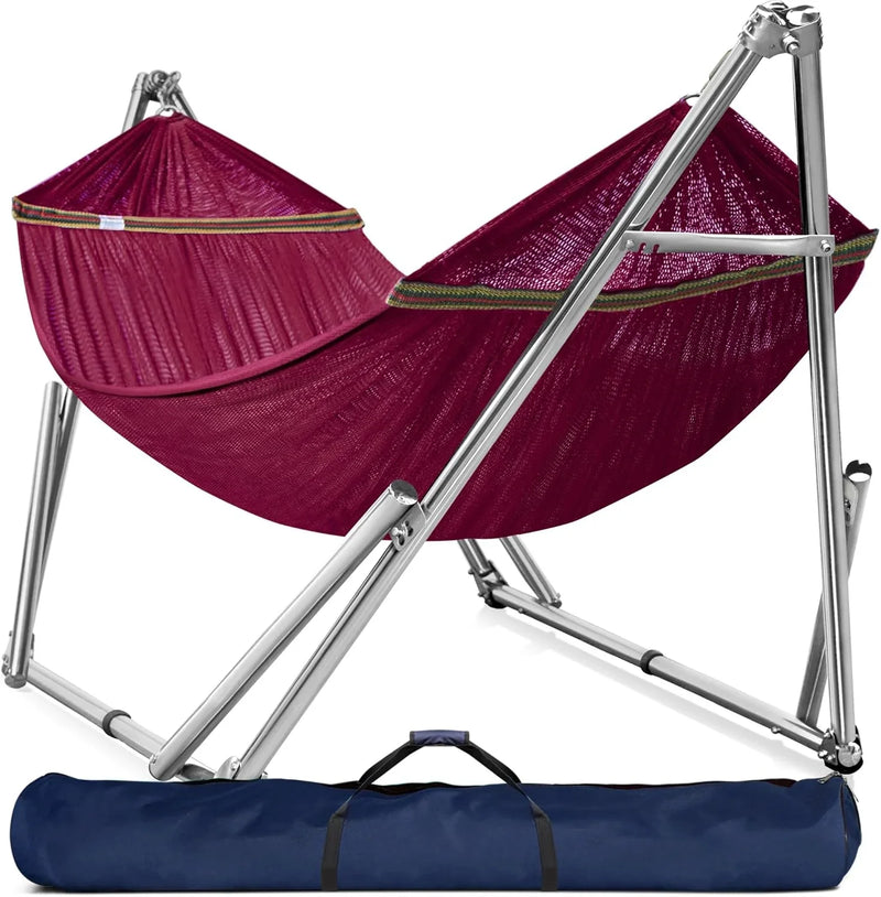 Double hammock with frame, with a load capacity of 650 pounds, double hammock with support rods, made of high-quality 201 stainless steel, assembled in 30 seconds, sturdy and flexible portable hammock frame, suitable for outdoor and indoor J3915