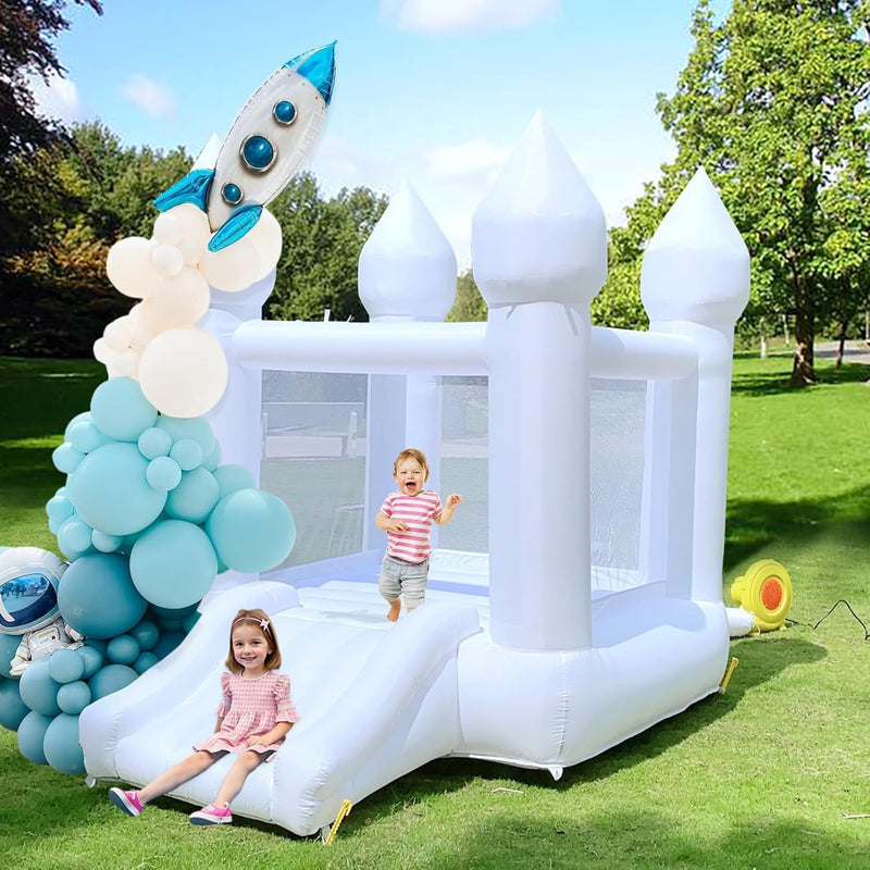 White Bounce House Indoor Outdoor Bouncy Castle for Kids 2-8 Oxford Toddler Bounce House with Slide Balloon & Blower,103 x 71 x 90 inch,Children's Birthday Party Easter Party Gifts A1176