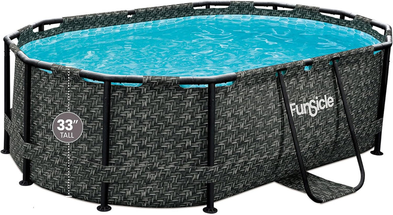 167 by 98 by 39.5 Inches Oasis Designer Oval Frame Outdoor Above Ground Swimming Pool Pool Set with Accessories, Dark Herringbone Gray P5128