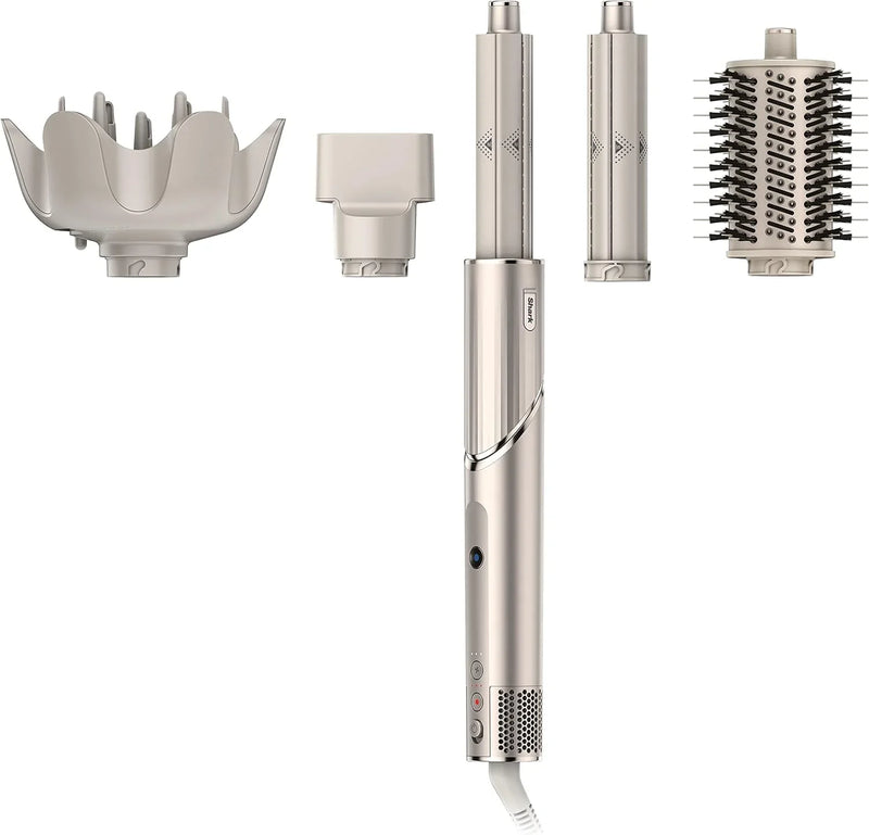 Powerful hair dryer and multi-functional styling tool, featuring automatic hair curler, paddle brush, oval brush, concentrator accessory and stones. S6312