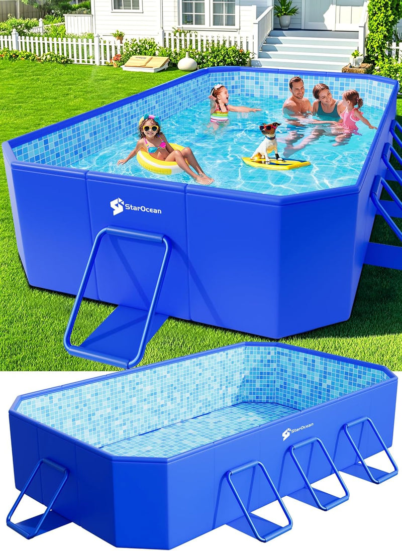 Foldable Pool, Large Non-Inflatable Swimming Pool For Kids,Adult Collapsible Pools Hard Plastic Shell, Oversized Thickened,Portable Folding Kids Pools for Backyard-Mosaic Design-115"x66"x20" S7412