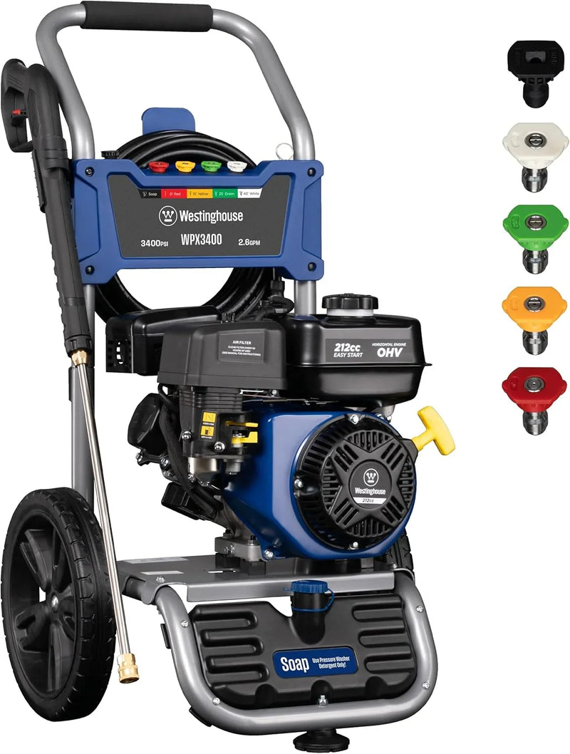 WPX3400 Gas Pressure Washer, 3400 PSI and 2.6 Max GPM, Onboard Soap Tank, Spray Gun and Wand, 5 Nozzle Set, for Cars/Fences/Driveways/Homes/Patios/Furniture Q5705