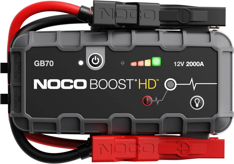 HD GB70 2000A UltraSafe Car Battery Jump Starter, 12V Battery Booster Pack, Jump Box, Portable Charger and Jumper Cables for 8.0L Gasoline and 6.0L Diesel Engines F0231