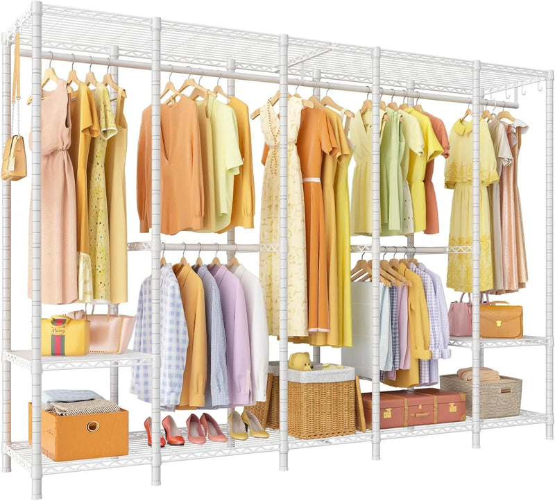Super large clothes rack, heavy-duty clothes storage rack, standalone portable wardrobe, clothes rack for hanging clothes, 89.8 inches wide x 15.8 inches deep x 76.4 inches high, maximum load capacity of 1400 pounds, white B6006