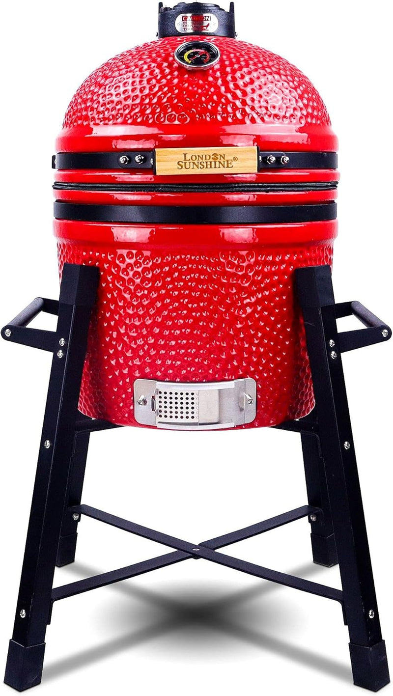 Ceramic Kamado Charcoal BBQ Grill and Smoker, Stainless Steel Grates -15" Ceramic with Tall Stand (GREEN) M1840