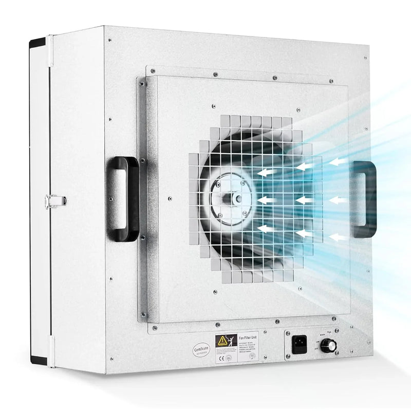 Laminar Flow Hood, H-14 HEPA Filter with Safety Locks, Class 100/ ISO Class 5 Cleanliness, Fan Filter Unit 22.6x22.6in Flow Hood Mycology/Clean Room/Laboratory 110V M4881