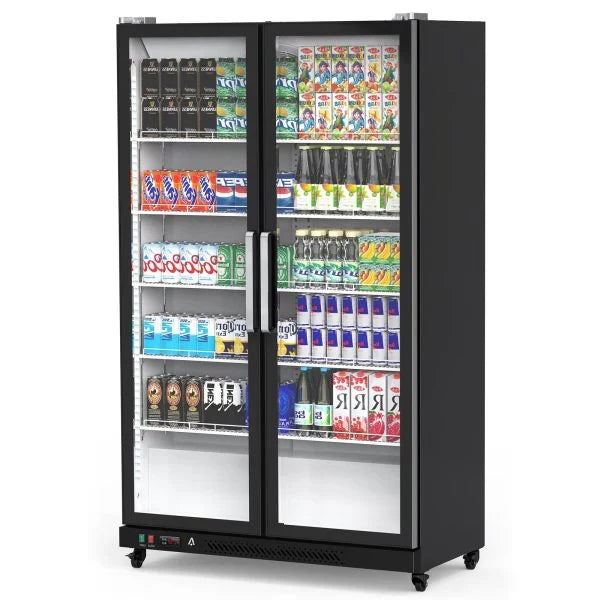 Commercial Refrigerator, Glass Door with LED Lighting – Upright Beverage Display Cooler for Home, Store, Gym, or Office, Featuring Double Swing Doors and 39 cu.ft M8057