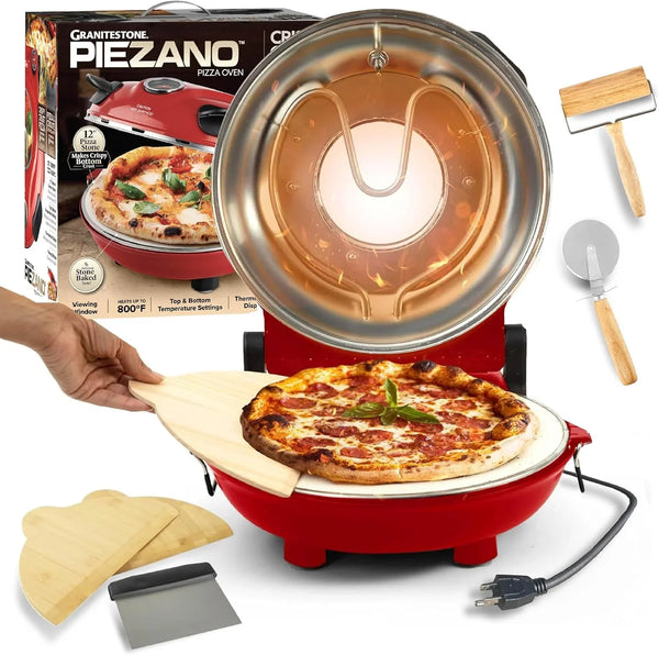 Pizza oven, with pizza cutter and dough roller, 12-inch portable indoor electric oven, 12-inch indoor pizza oven S4723