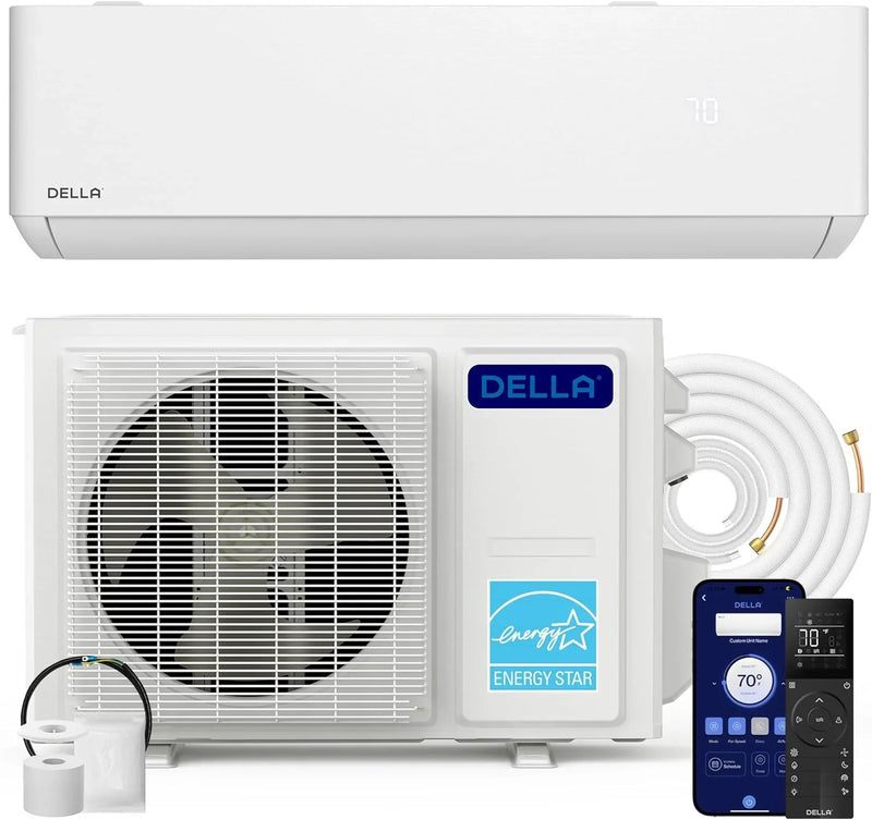 Hyper Heat Lower as -13°F 9,000 BTU WiFi Mini Split,Work with Alexa,Energy Star 115V 23 SEER2,Cools Up to 400 Sq. Ft,Inverter AC with 0.75 Ton Pre-Charged Heat Pump & 16.4ft Installation Kits S9548