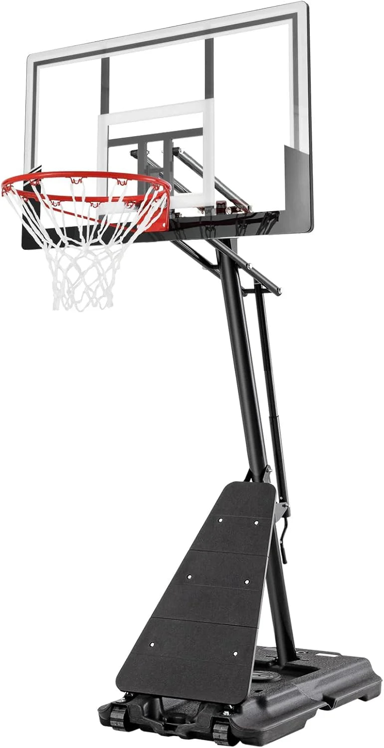 Basketball Hoop 48 Inch Backboard Portable Basketball Hoop Outdoor,5.3-10ft Stepless Regulation Crank Adjust Basketball Goal System Y7770