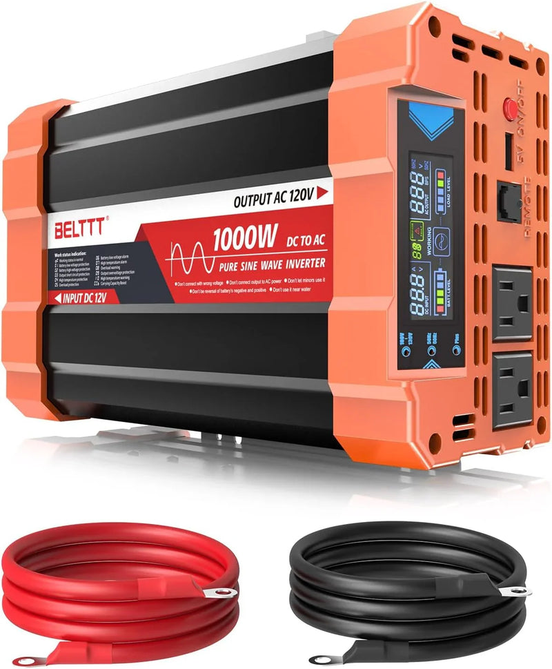2000W Pure Sine Wave Inverter, Car Power Inverter 12V to 120V AC Converter for RV, Truck, Solar, Outdoor with Dual AC and 20A Socket, 5V 2.1A USB, Surge 4000W, Hardwire Port, Remote Controller R0889