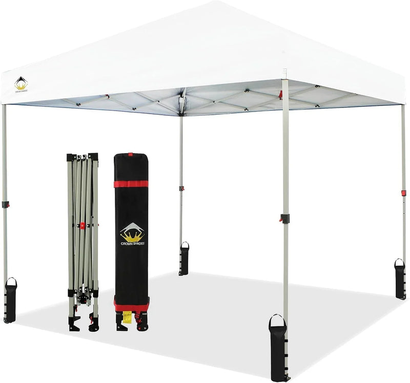 10x10 Pop Up Canopy - Beach Tent with One Push Setup - Easy Outdoor Sun Shade for Events, Parties, Camping - Gazebo with STO-N-Go Cover Bag, Silver Coated Top, White J5070