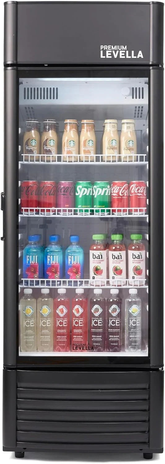 PRF125DX Glass Door Display Refrigerator 12.5 cu ft Commercial Beverage Cooler Merchandiser With Customizable Lightbox - Silver W6117