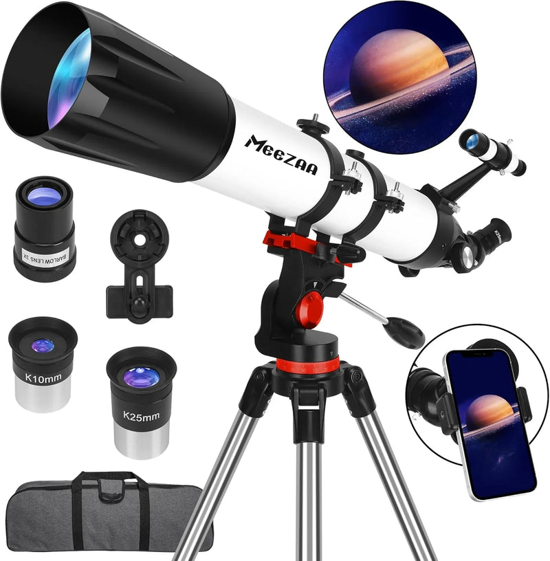 Telescope, Telescope for Adults High Powered Professional, 90mm Aperture 800mm Refractor Telescopes for Astronomy Beginners Fully Multi-Coated with AZ Mount Tripod & Phone Adapter & Carry Bag N9179