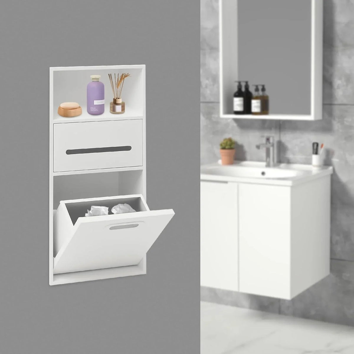Stainless steel shower alcove trash can - Suitable for use in bathrooms, living rooms, and kitchens as a built-in recessed storage cabinet - 26 x 5.5 x 11.8 inches