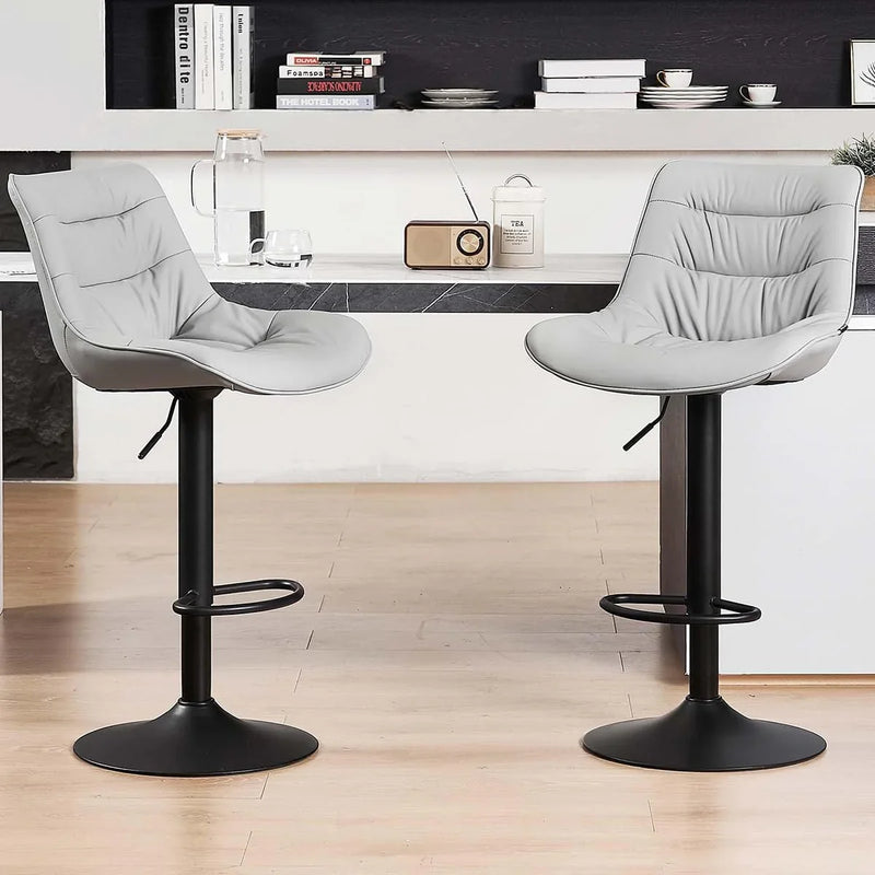 Bar stool set (2-piece) Adjustable rotating style, black color, covered with PU leather and equipped with a backrest, suitable for medium-height stools used in kitchen island or home bar. P8490