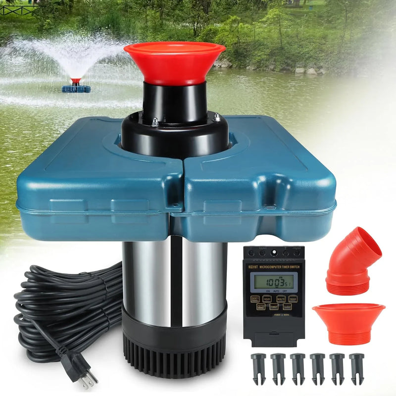 Pool fountain aerator, F2-2 type, 1 horsepower, 750 watts, 110 volts, stainless steel floating fountain, equipped with 100 feet power cord, suitable for fountain waterfalls pumps and hydraulic systems in small and large ponds and lakes. Y1896