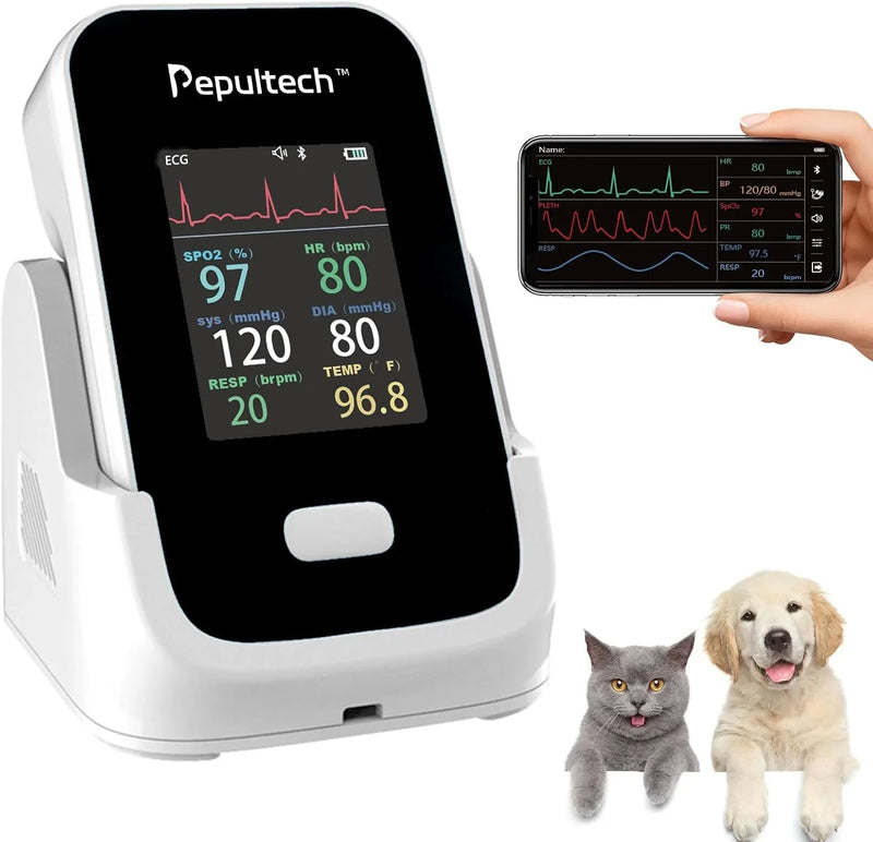 6 Parameters Veterinary Vital Signs Monitor,Wireless Veterinary Pulse Oximeter for Dogs, Rechargeable Blood Pressure Monitor for Pets,Oxygen Spo2 Monitoring Tools for Family Clinic Use Q0800