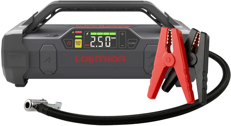 Jump Starter 2000Amp 20000mAh 12V Car Battery Booster Pack for Upto 8L Gas or 6L Diesel, 150 PSI Air Compressor with Damping Technology,Portable Power Bank with Handle Bar and Emergency Light A5202