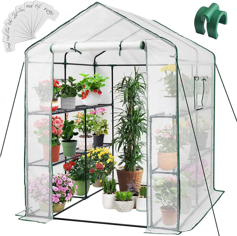 Greenhouse, 57 x 85 x 76'' Greenhouses for Outdoors, Portable Greenhouse Kit with Mesh Side Windows, PE Cover, 8 Shelves, Heavy Duty Walk in Green House for Backyard Garden Indoor Outside Z0886