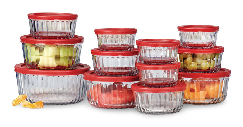 Fluted Glass Food Storage Set with Lids, 12 Count O3051