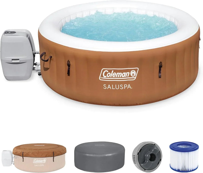SaluSpa Miami AirJet 2 to 4 Person Round Inflatable Hot Tub Portable Outdoor Spa with 120 Soothing AirJets and Insulated Cover, Black A0323