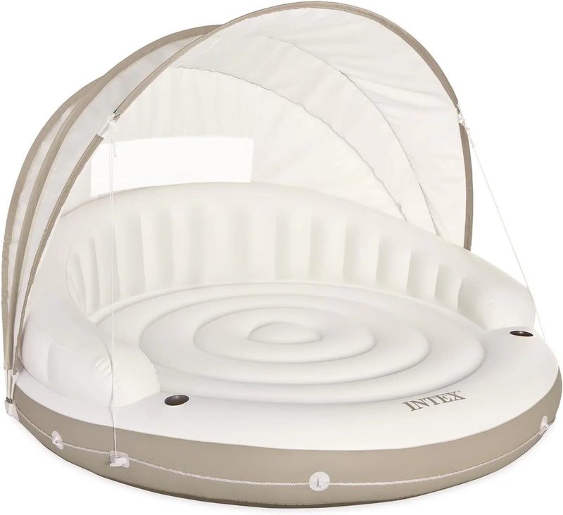 Canopy Island Inflatable Pool Float: Comfortable Lounge Surface – Built-in Cup Holders – Detachable Sunshade – 440lb Max Weight Capacity – 78.5" x 59" B5417
