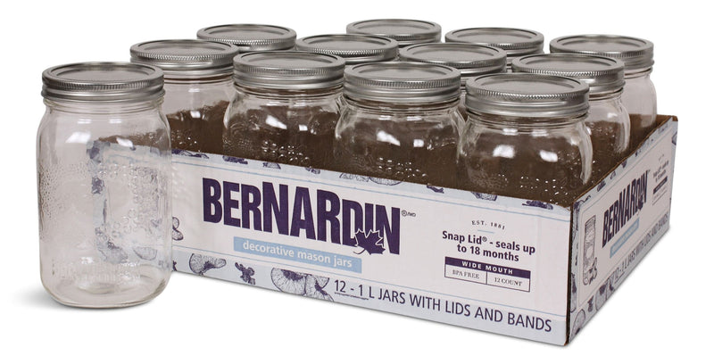 Decorative Glass Mason Jars with Snap Lids, 1 L, 12 Count C5285