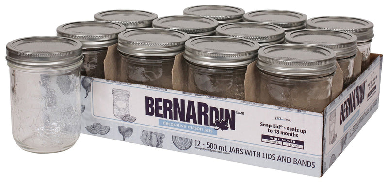 Wide Mouth Decorative Glass Mason Jars with Snap Lids, 500 mL, 12 Count X6580