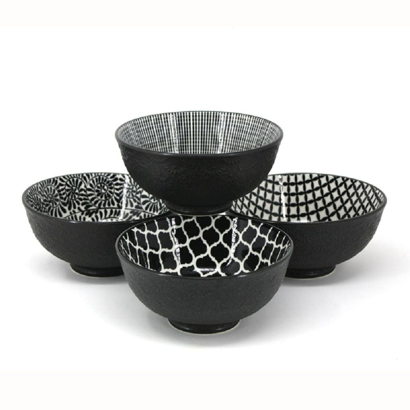 Black & White Patterned Bowls Set, 12-cm, 4-pc F1002