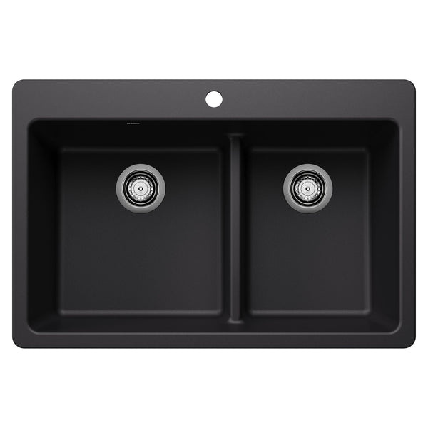 Dual Mount Kitchen Sink with Low Divide, Black, 33-in J7545