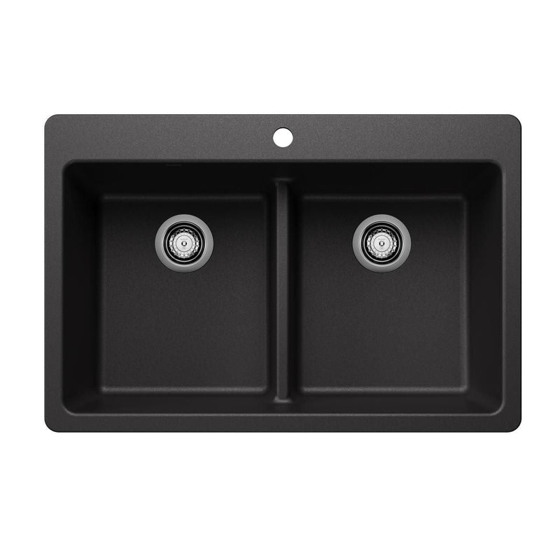 Liven 33-in 50/50 Double Bowl Dual Mount Kitchen Sink with Low Divide, Anthracite B0885
