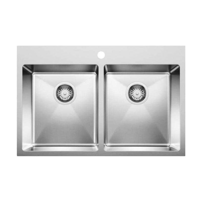 Quatrus R15 31-in 50/50 Double Bowl Dual Mount Stainless Steel Kitchen Sink Y8670