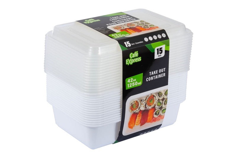 Rectangular Take Out Containers, 1.25-L, 15-pk X3375