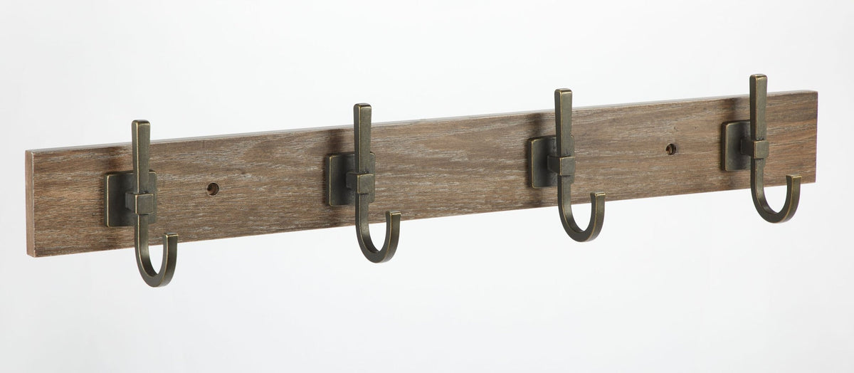 4-Hook Rail, Weathered Walnut, 27-in