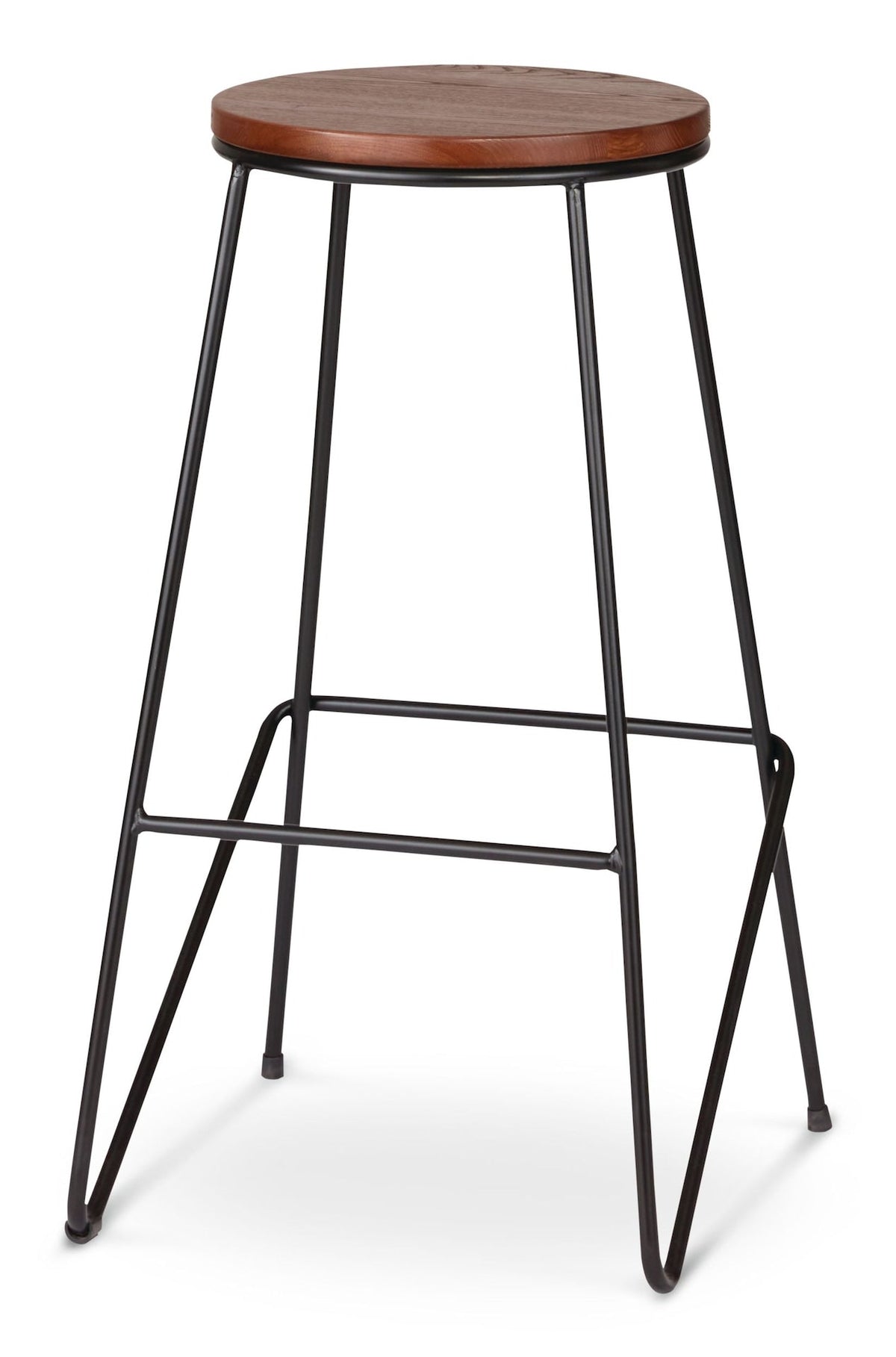 Axel Round Metal & Solid Wood Top Counter Stool Armless Backless, Black/Brown