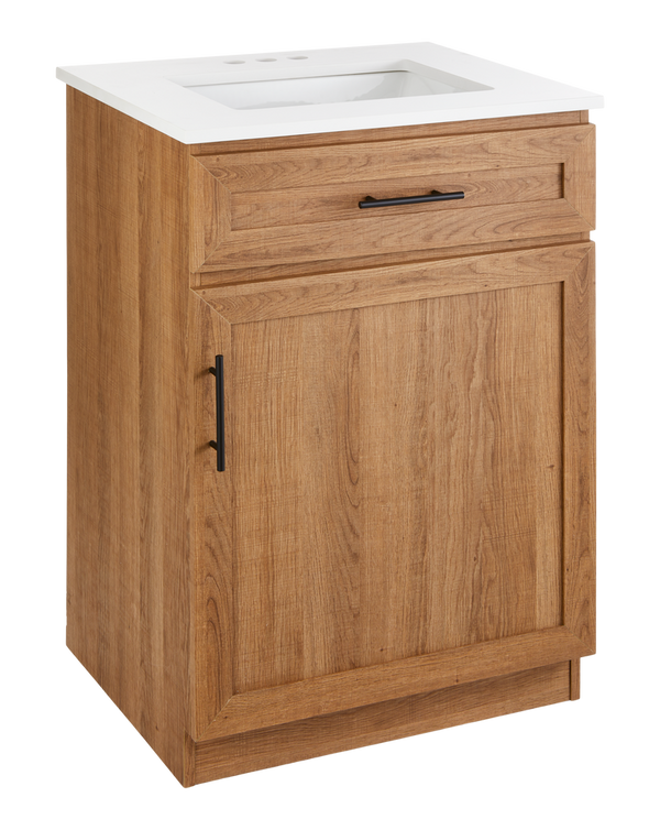 Danville Single Door Single Sink Stone Top Bathroom Vanity, Honey Oak, 24-in U1633